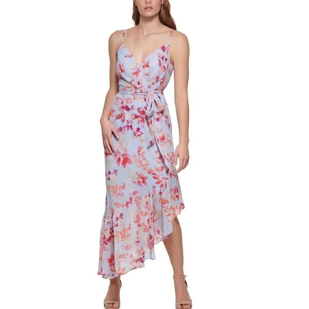 ELIZA J FLORAL PRINT POLYESTER MAXI DRESS in Blue Moon NWT Size 6